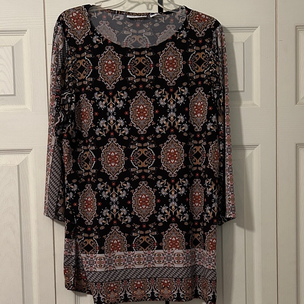 Susan Graver Printed Liquid Knit Bateau Neck Tunic